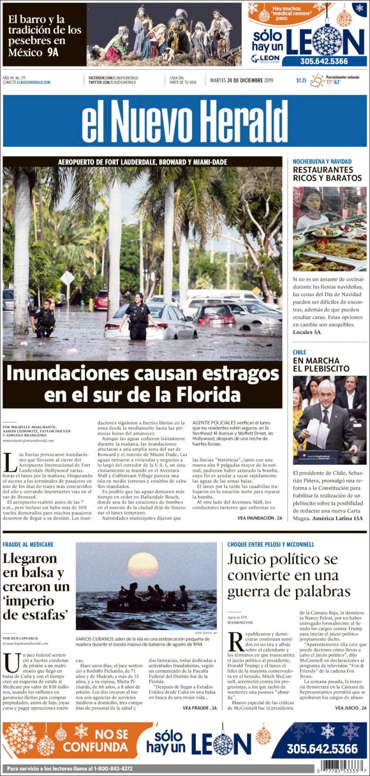 Portada de El Nuevo Herald (USA)