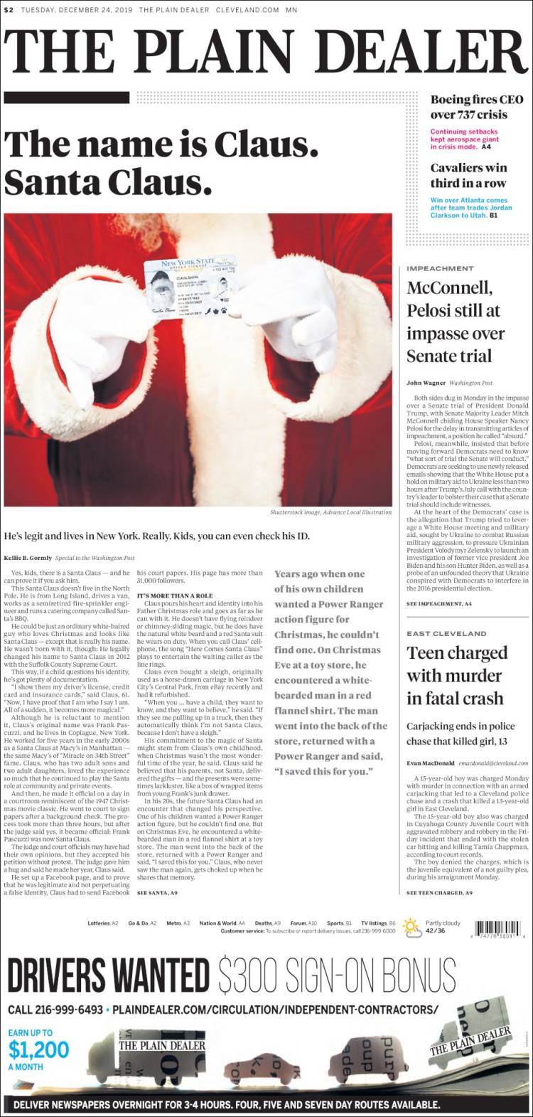 Portada de The Plain Dealer (USA)