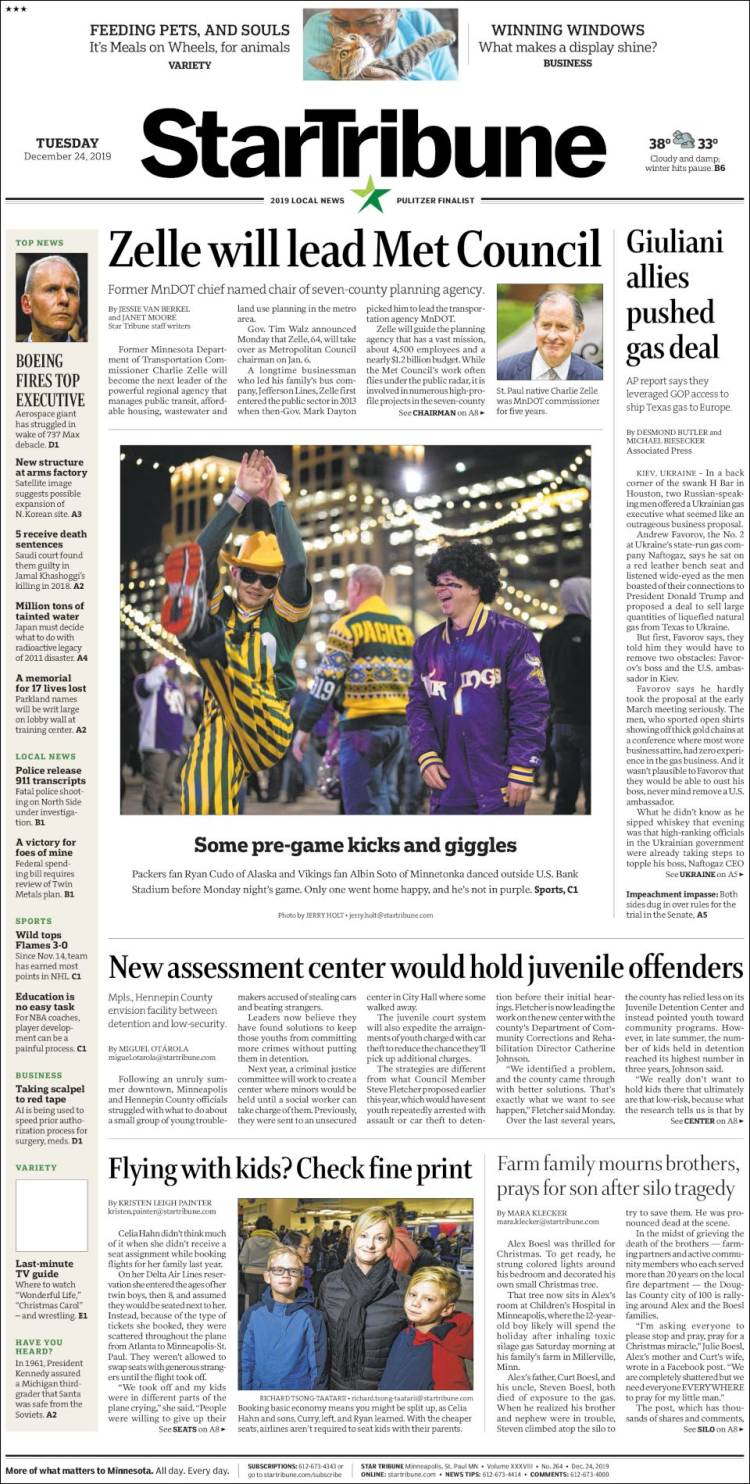 Portada de Star Tribune (USA)