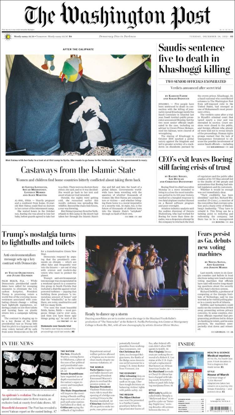 Portada de The Washington Post (USA)