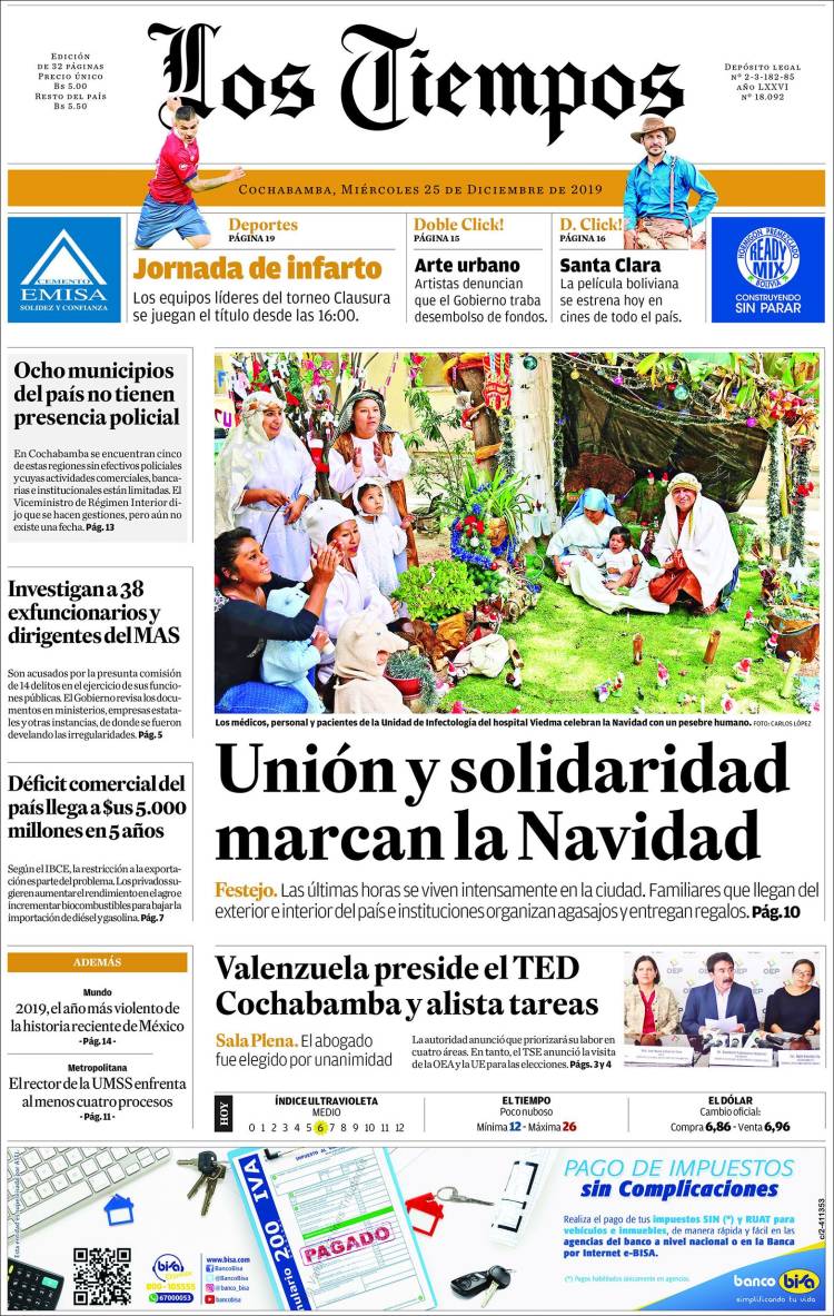 Portada de Los Tiempos (Bolivia)