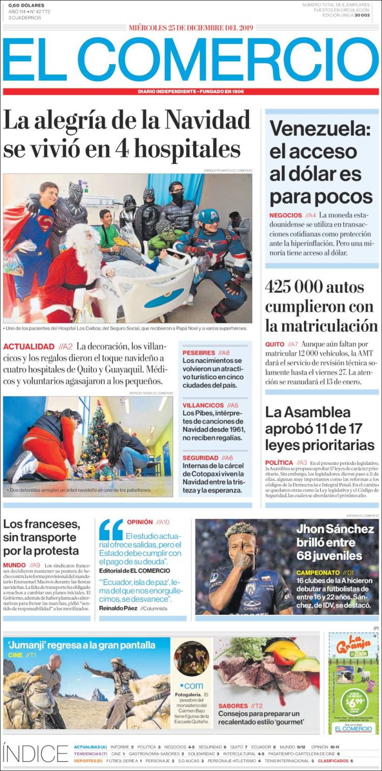 Portada de El Comercio (Ecuador)