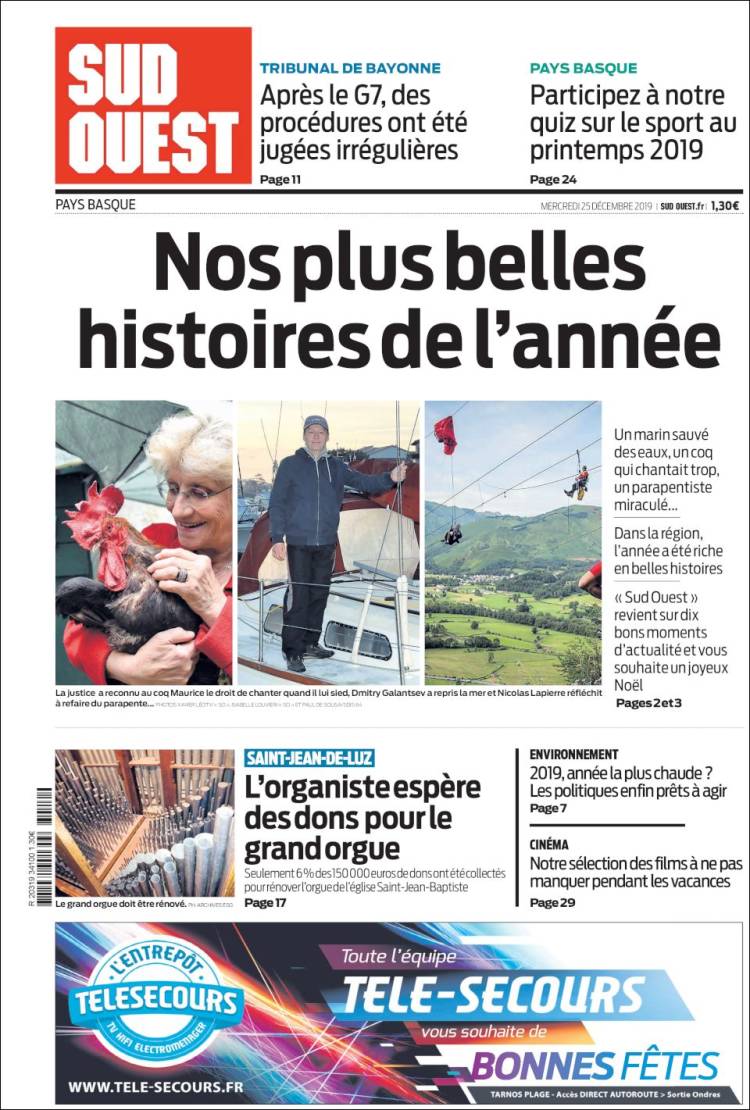 Portada de Sud Ouest (Francia)