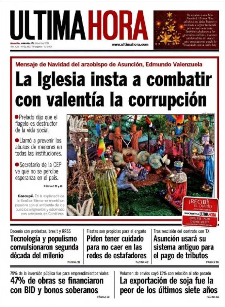 Portada de Última Hora (Paraguay)