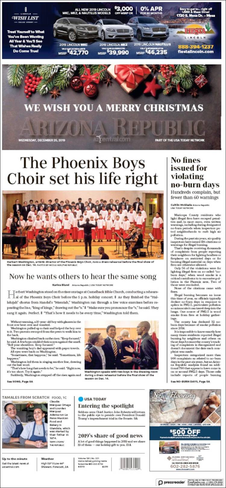 Portada de Arizona Republic News (USA)