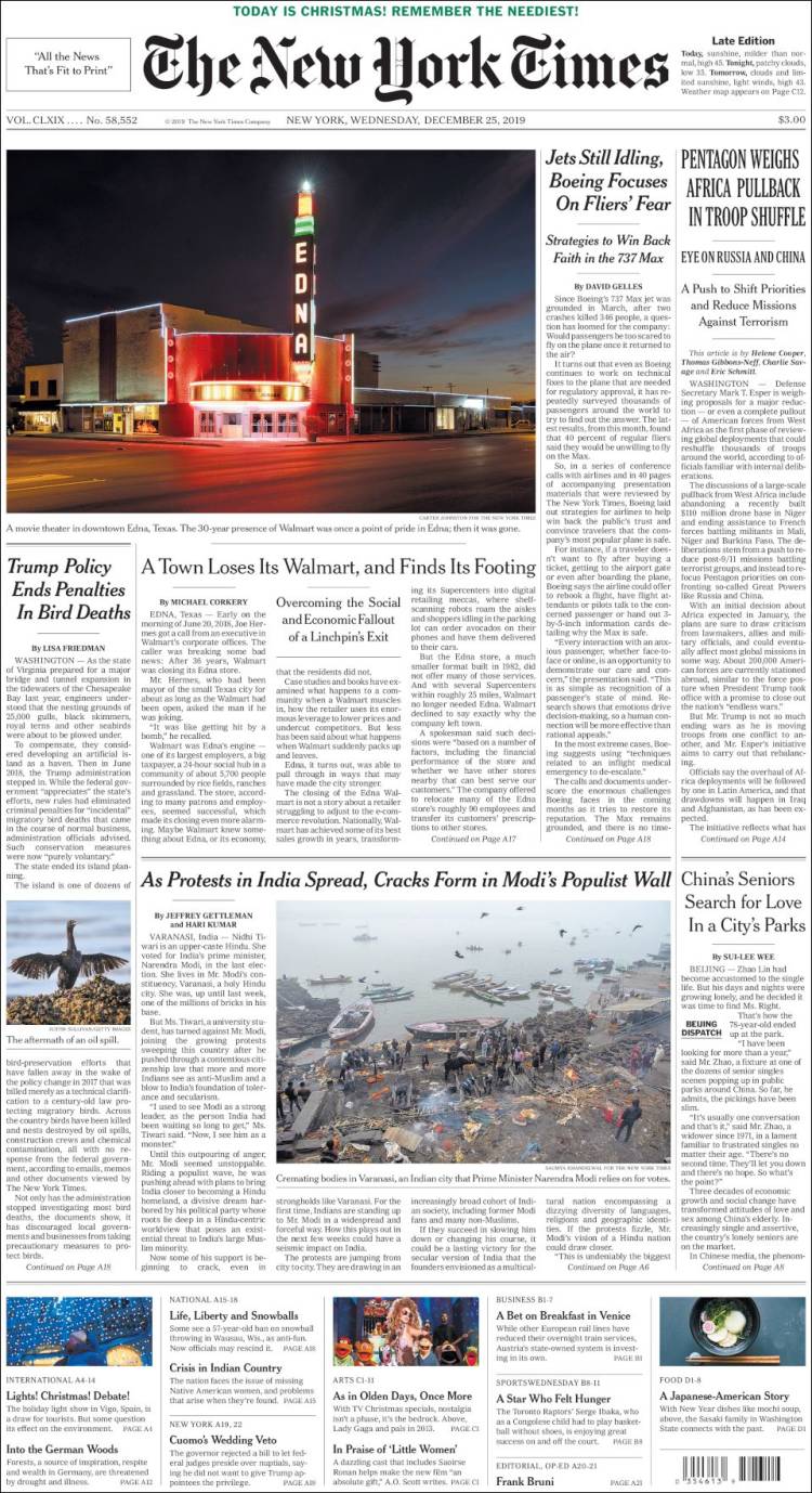 Portada de New York Times (USA)