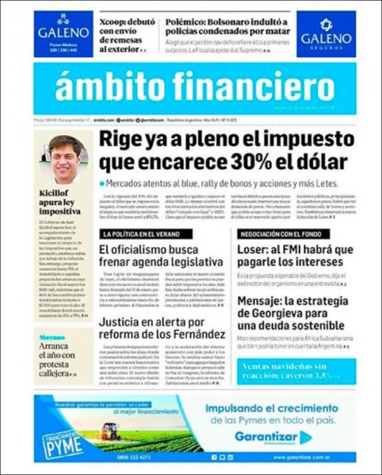 Portada de Diario Ambito Financiero (Argentina)