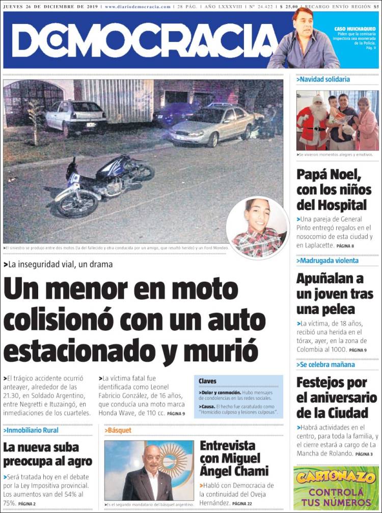 Portada de Diario Democracia (Argentina)