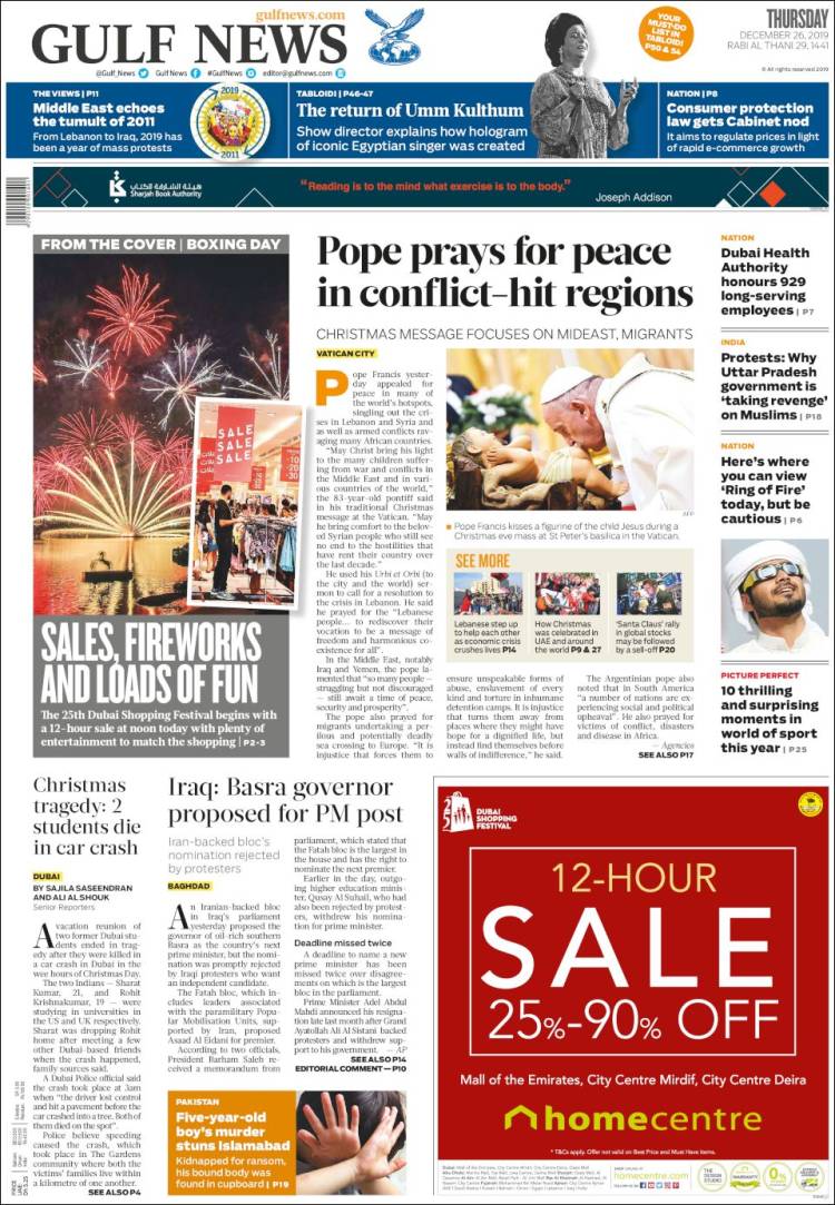 Portada de Gulf News (Asia-Pacífico)