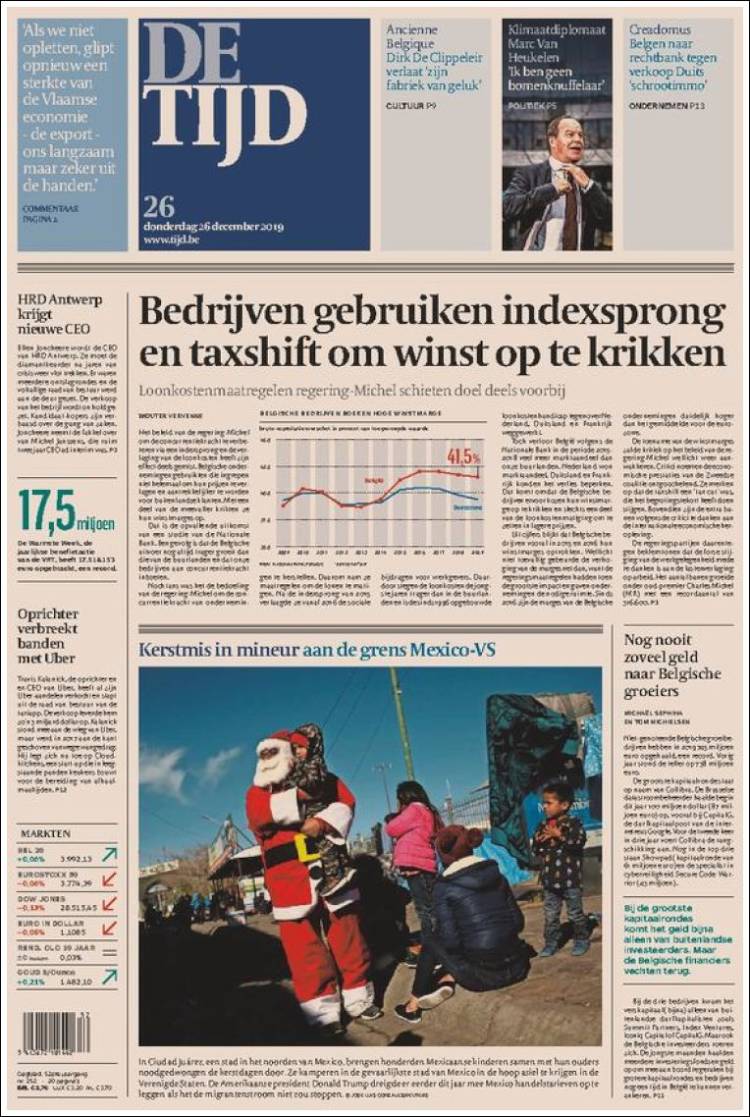 Portada de De Tijd (B&eacute;lgica)