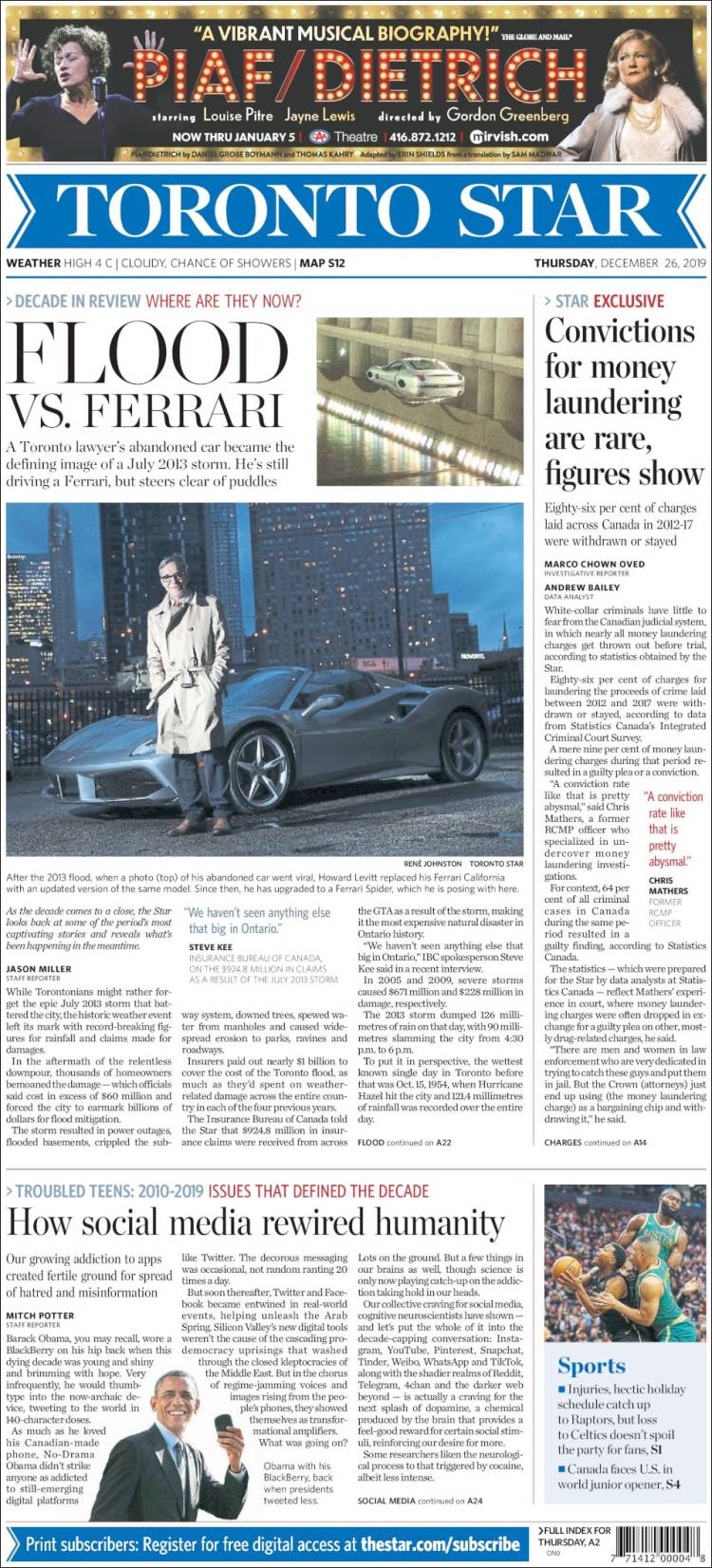 Portada de The Toronto Star (Canadá)