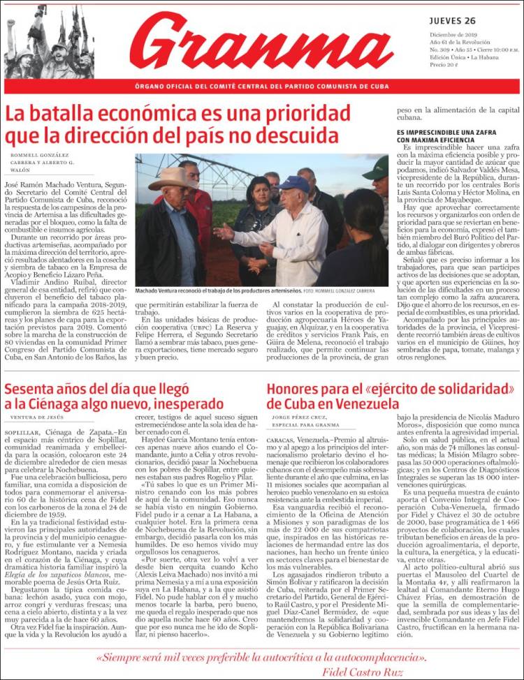 Portada de Granma (Cuba)