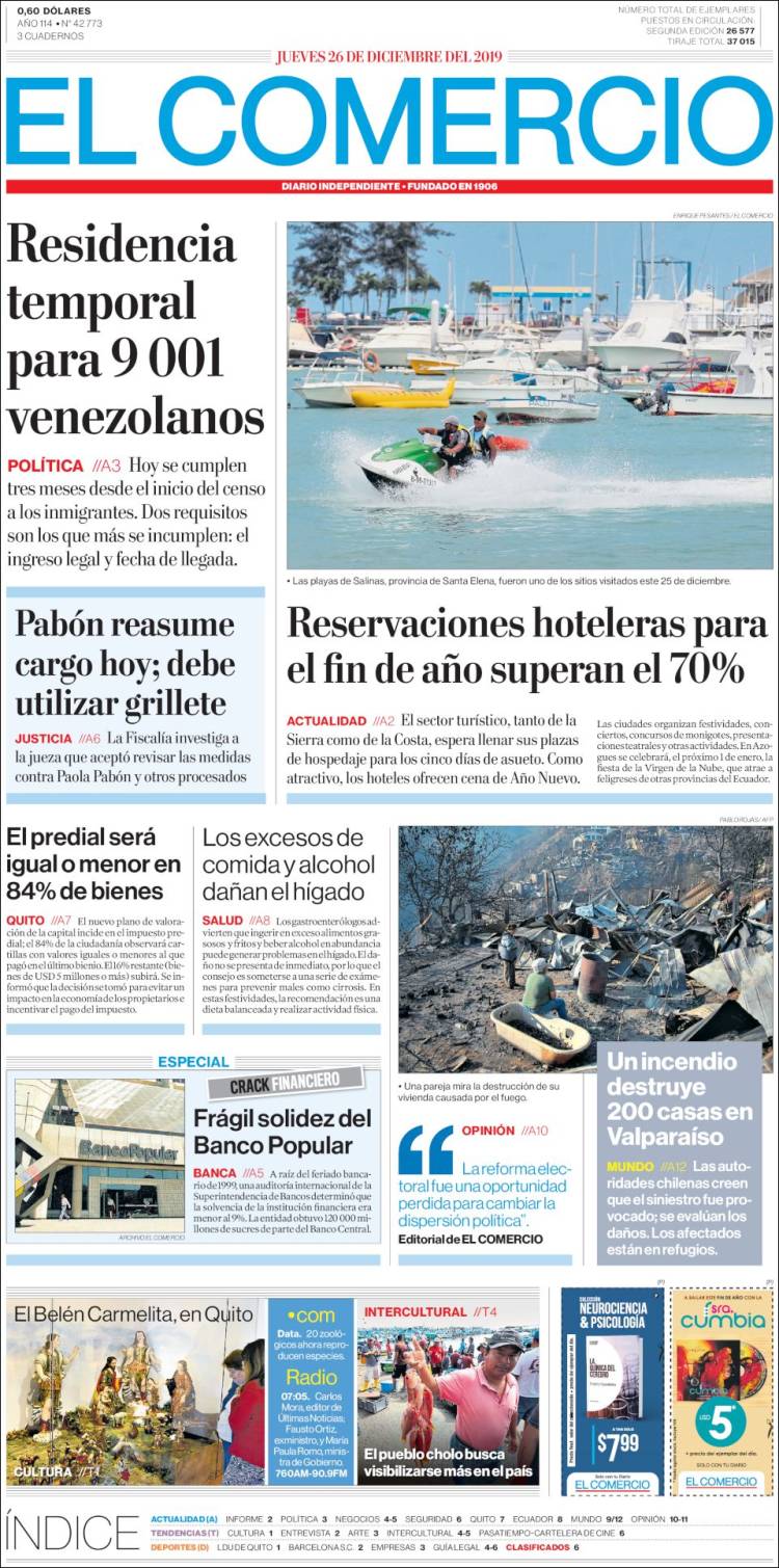 Portada de El Comercio (Ecuador)