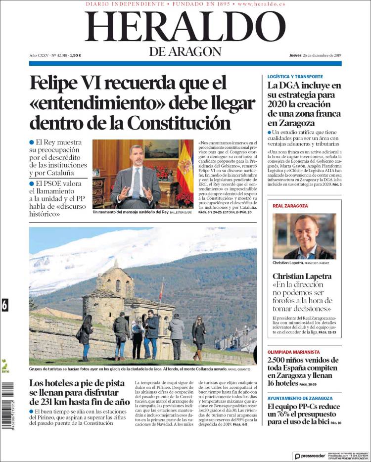 Portada de Heraldo de Aragón (Espa&ntilde;a)