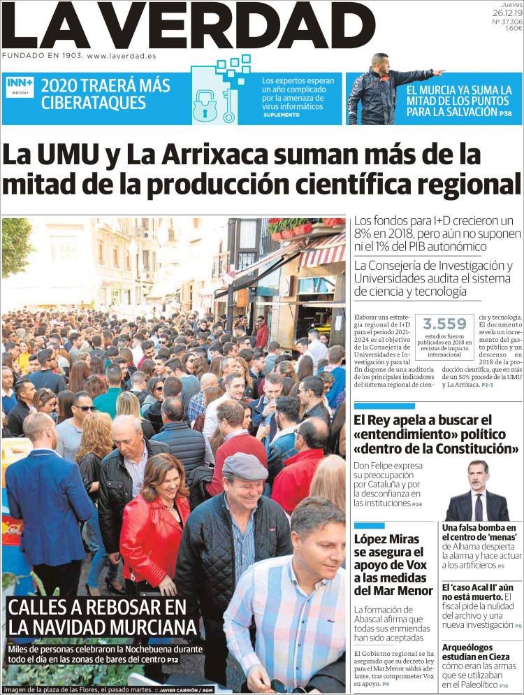 Portada de La Verdad de Murcia (Espa&ntilde;a)