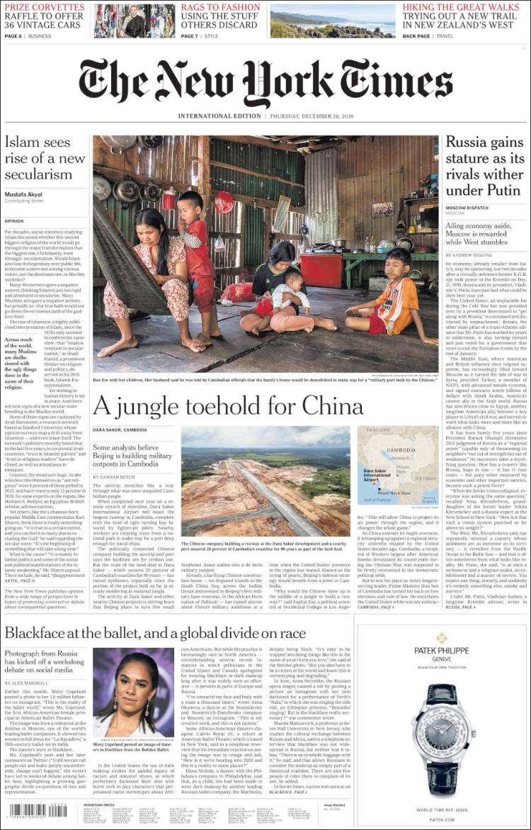 Portada de International New York Times (Europa)