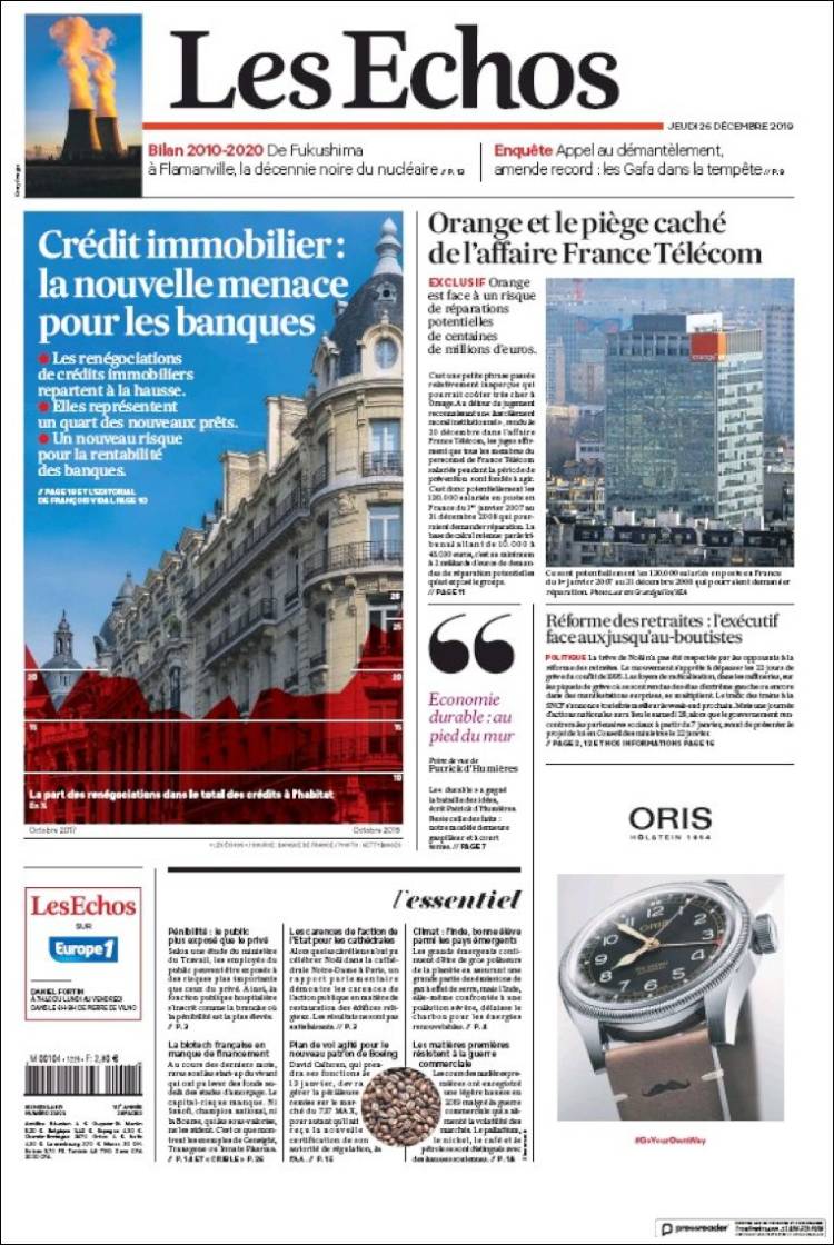 Portada de Les Echos (Francia)