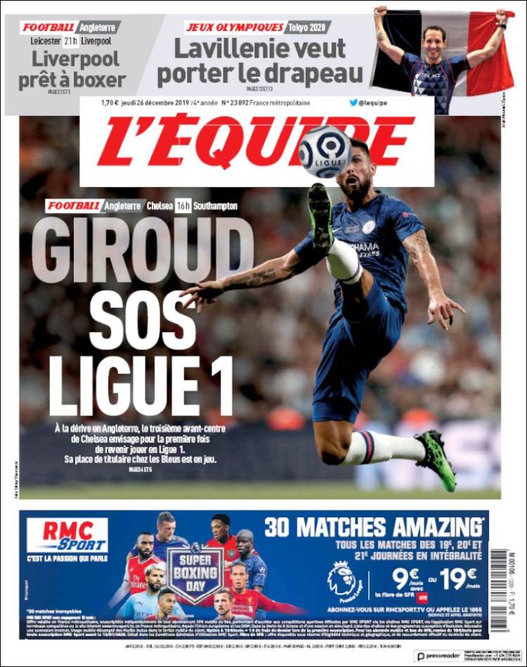 Portada de L'Equipe (Francia)