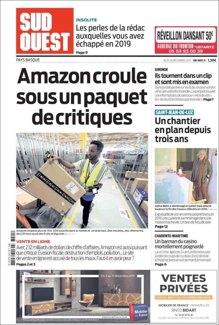 Portada de Sud Ouest (Francia)