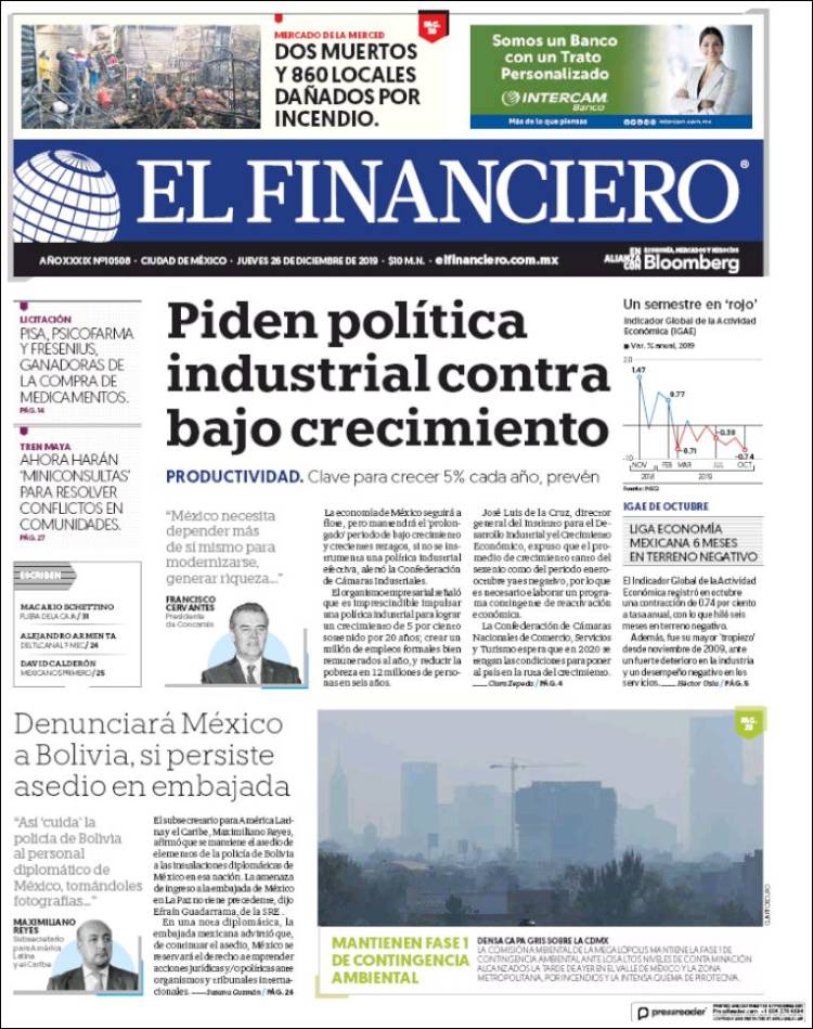 Portada de El Financiero (M&eacute;xico)