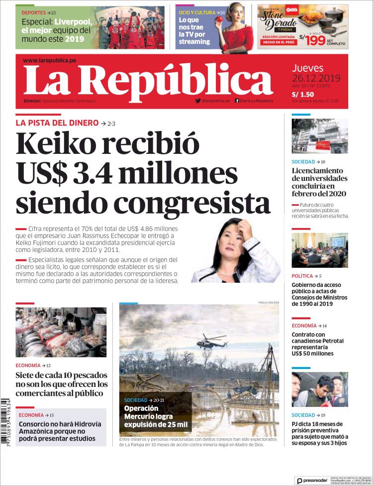 Portada de La Republica (Perú)