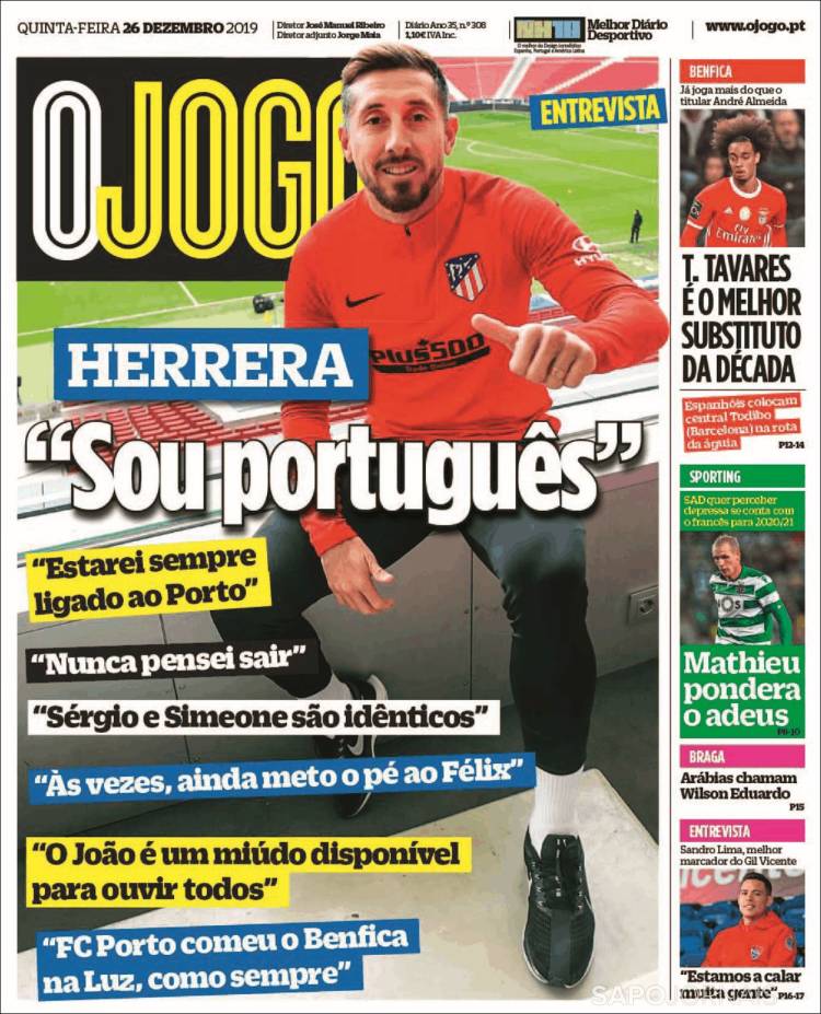 Portada de O Jogo (Portugal)