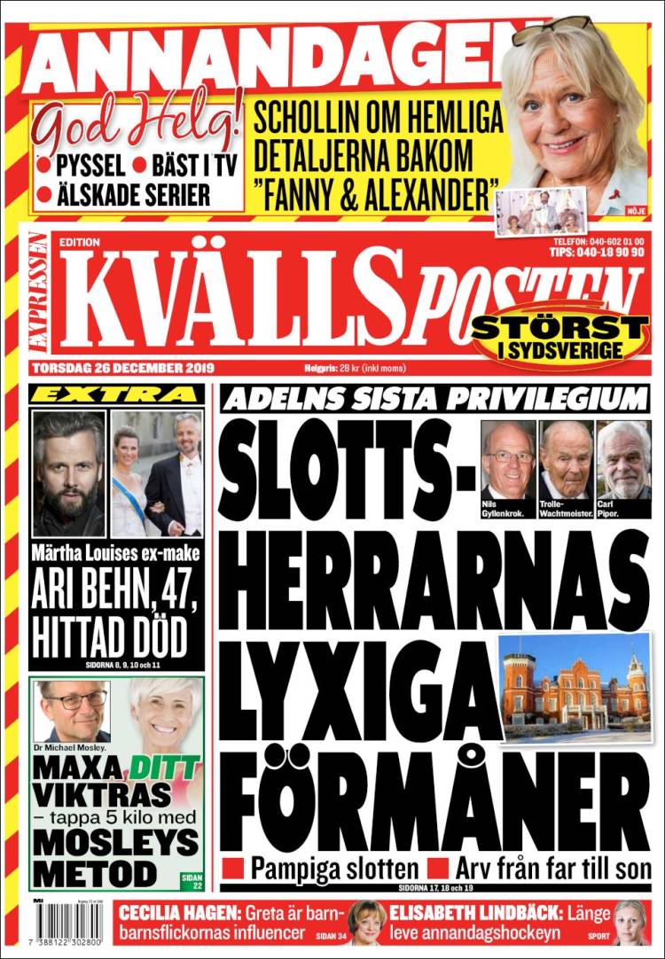 Portada de Kvällsposten (Suecia)