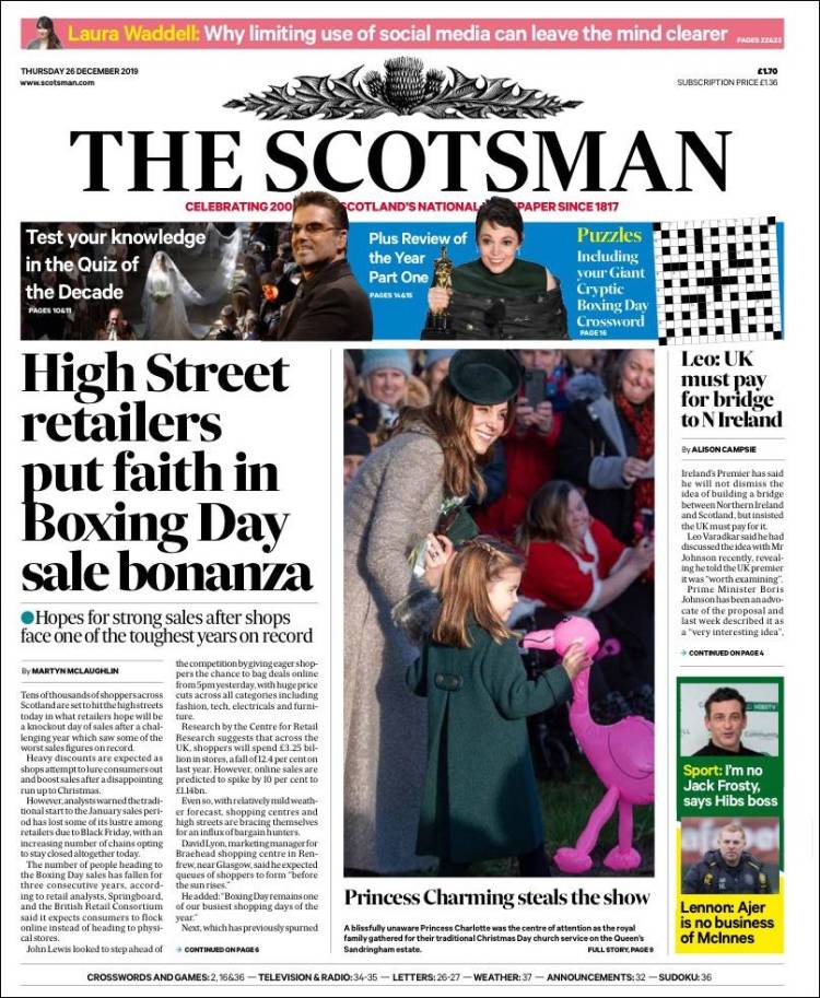 Portada de The Scotsman (Reino Unido)