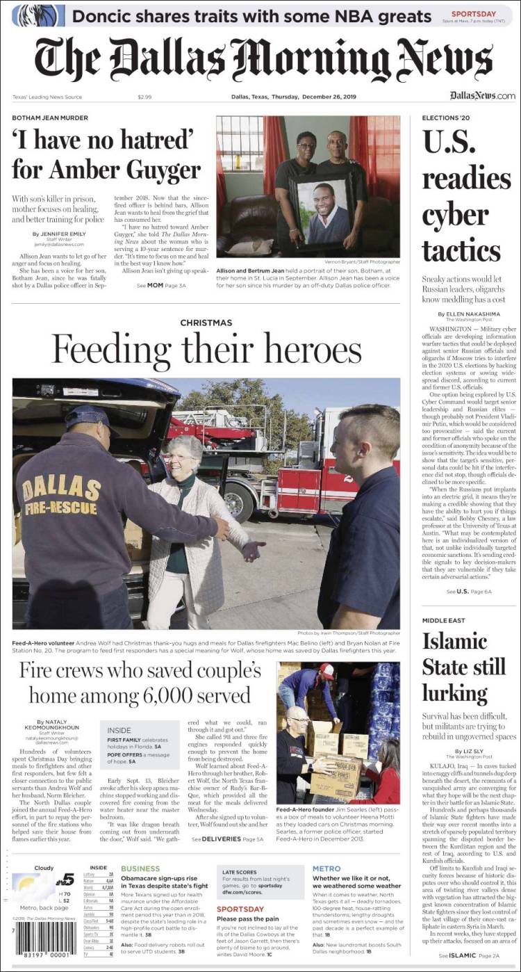 Portada de Dallas Morning News (USA)