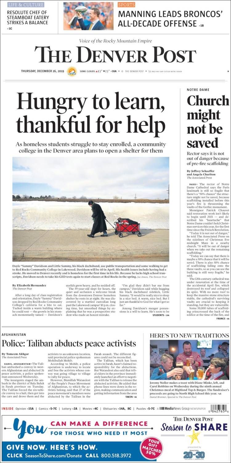 Portada de The Denver Post (USA)