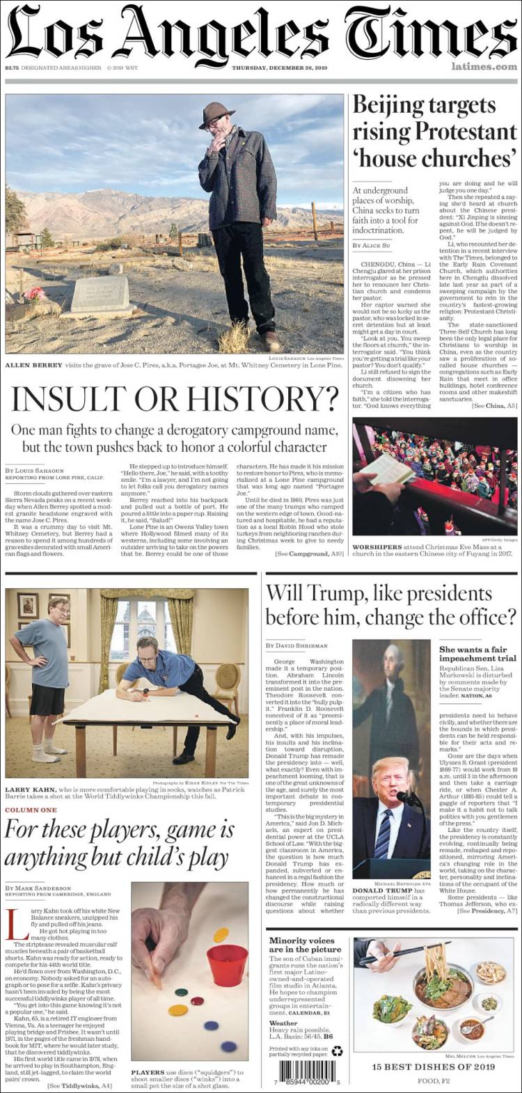 Portada de Los Angeles Times (USA)