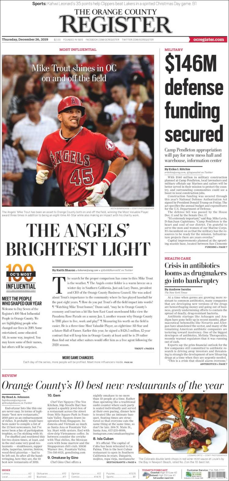 Portada de The Orange County Register (USA)