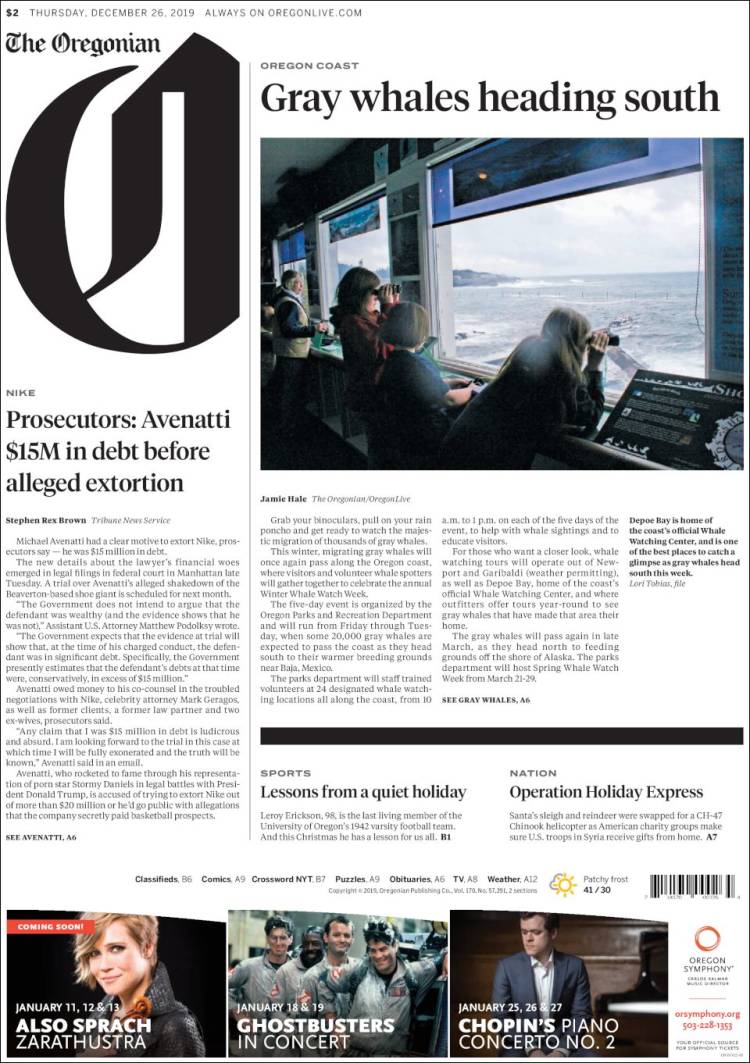 Portada de The Oregonian (USA)