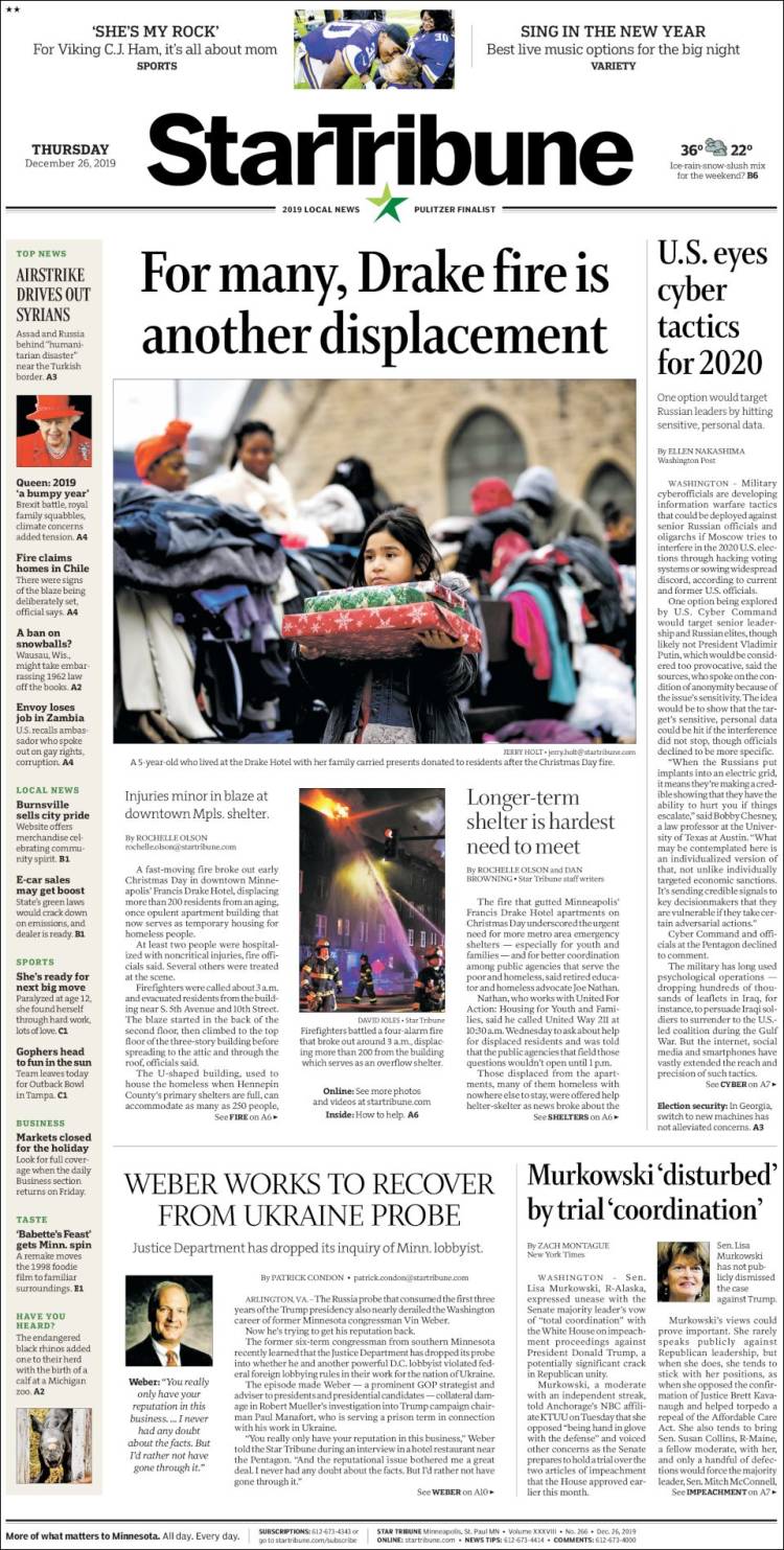 Portada de Star Tribune (USA)