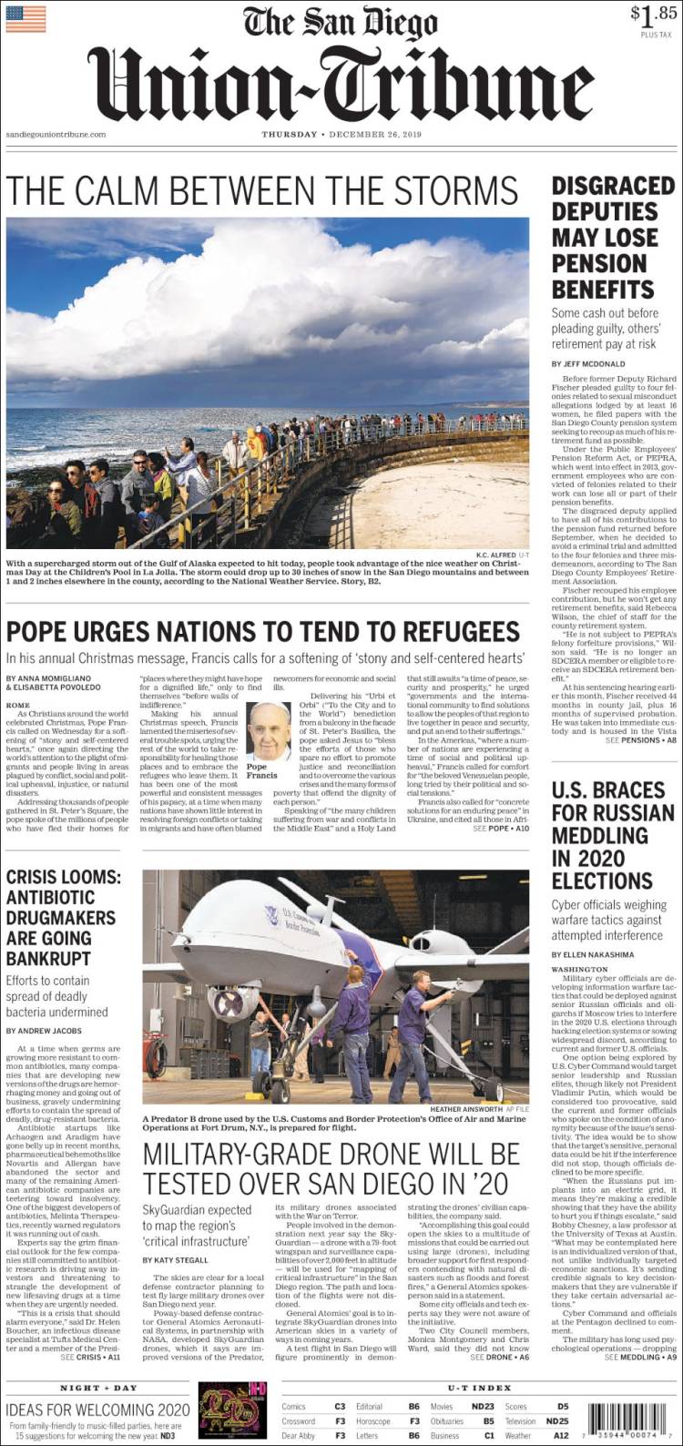 Portada de The San Diego Union-Tribune (USA)