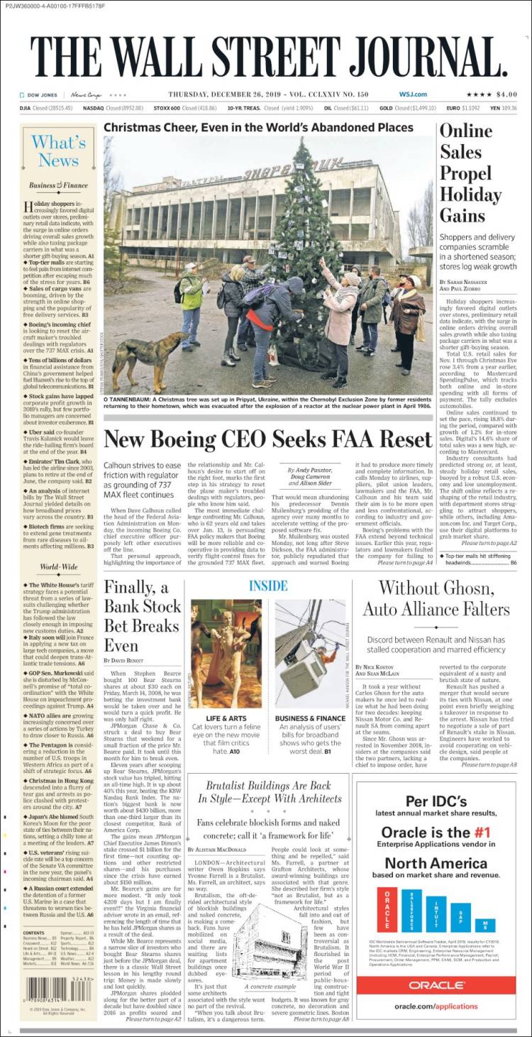 Portada de Wall Street Journal (USA)