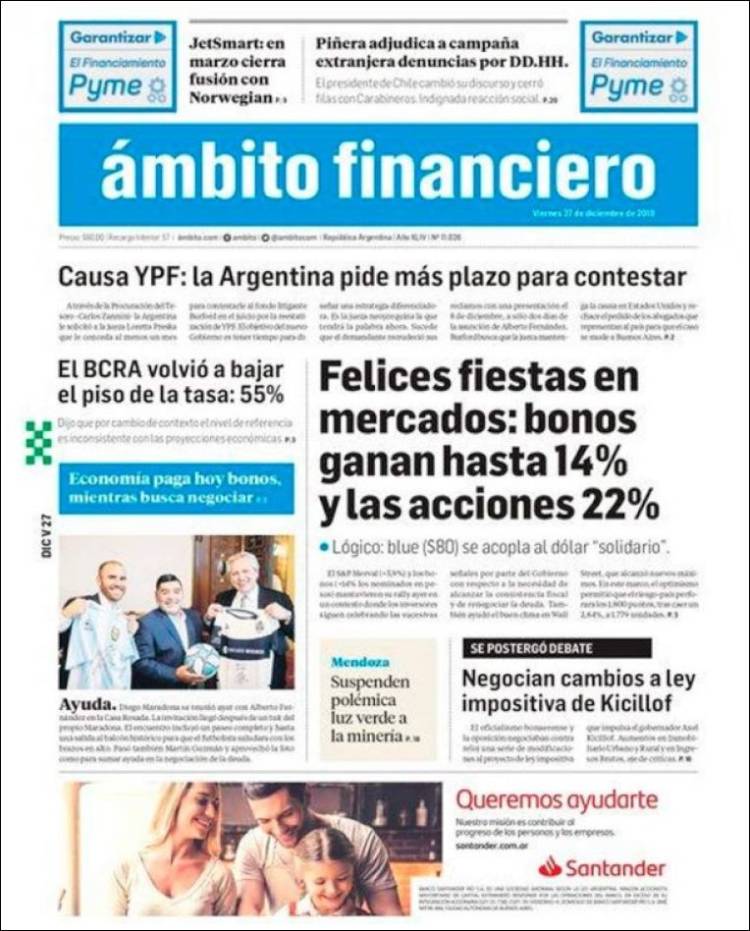 Portada de Diario Ambito Financiero (Argentina)