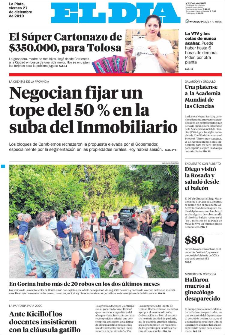 Portada de El Día de la Plata (Argentina)