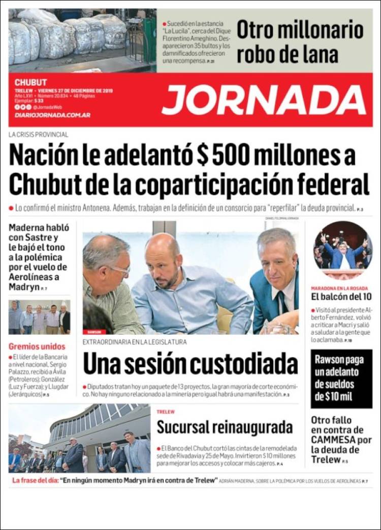 Portada de Diario Jornada en la Patagonia (Argentina)