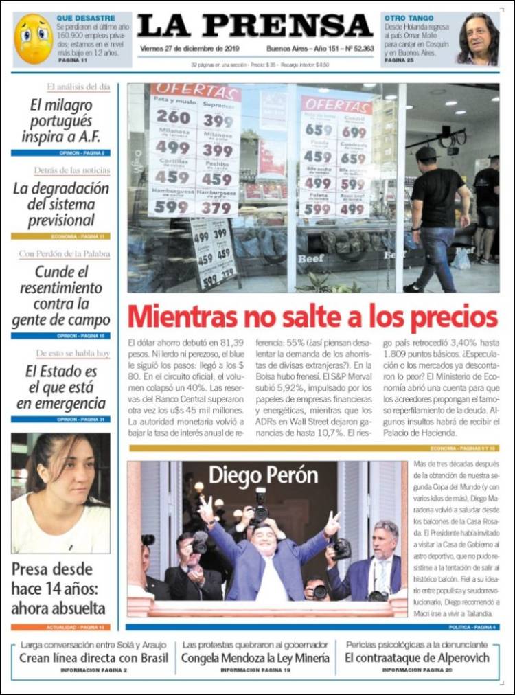 Portada de La Prensa (Argentina)