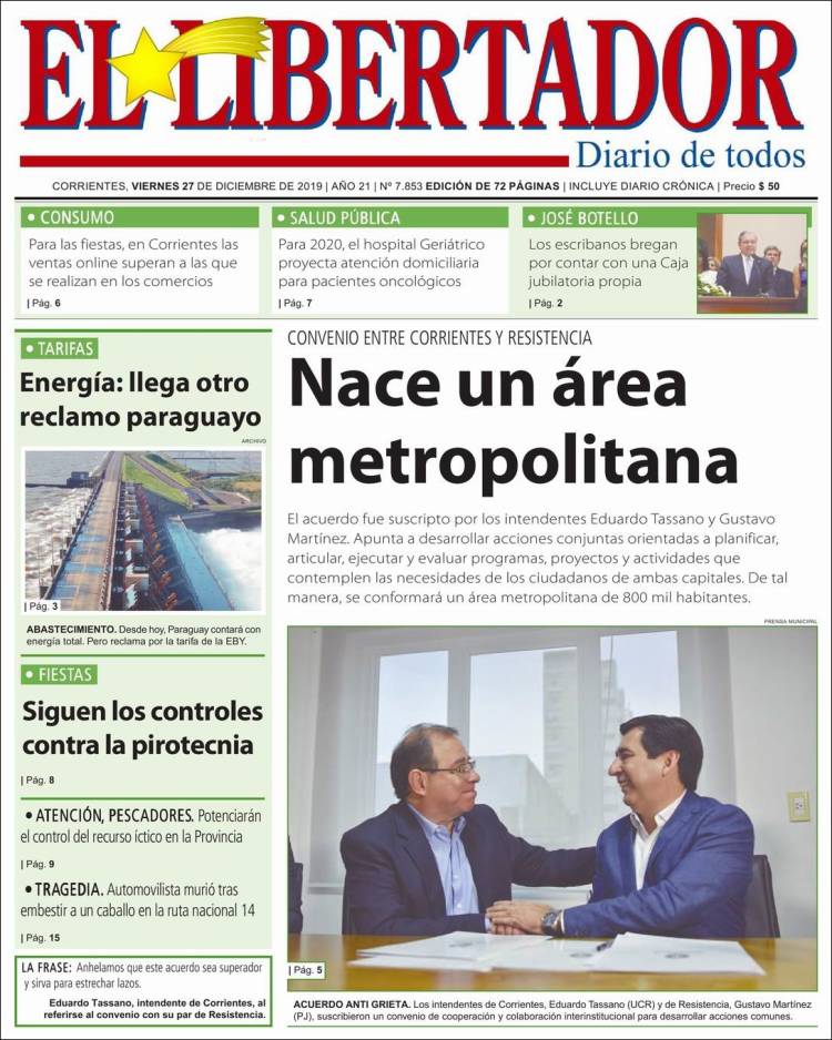 Portada de Diario El Libertador (Argentina)