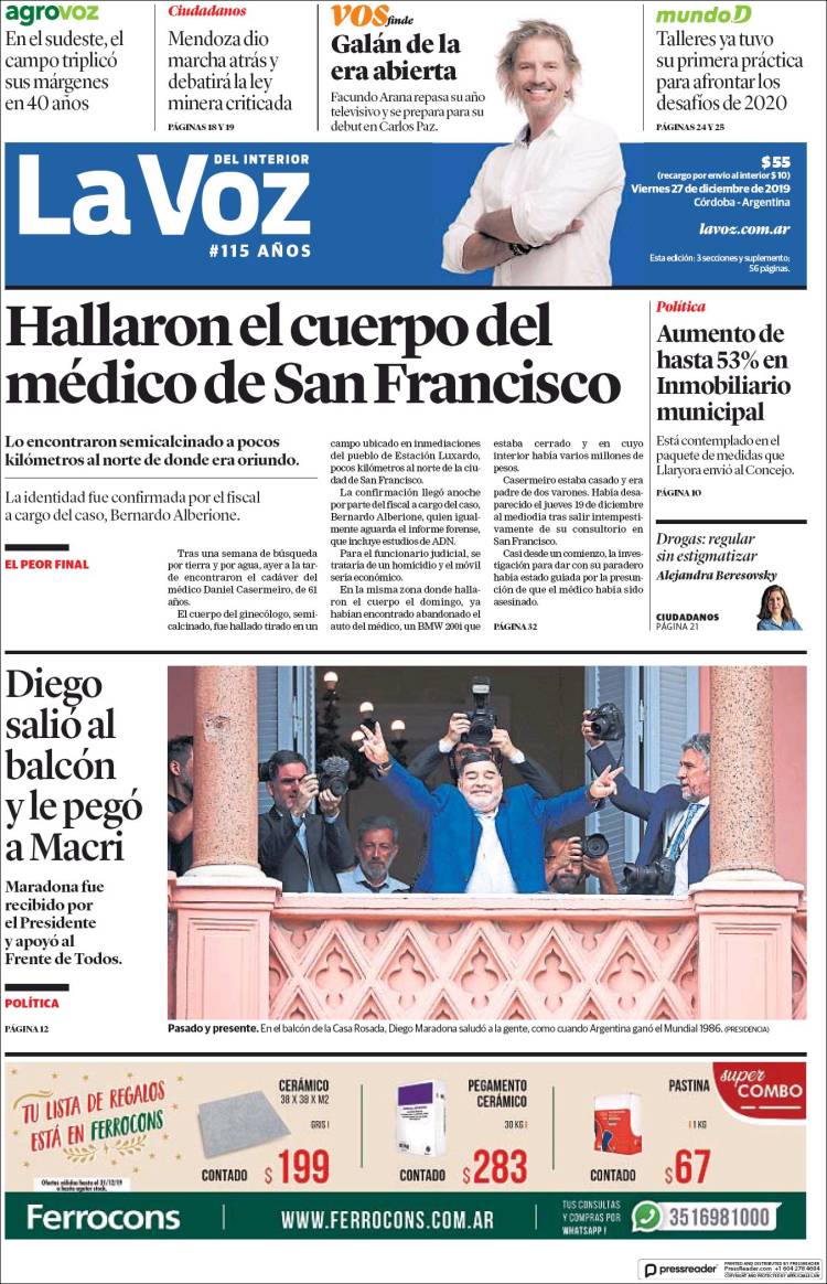 Portada de La Voz del Interior (Argentina)