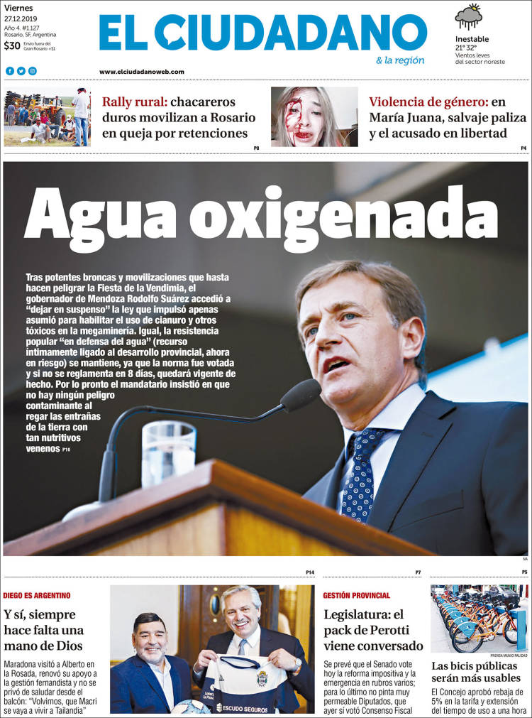 Portada de Diario El Ciudadano (Argentina)