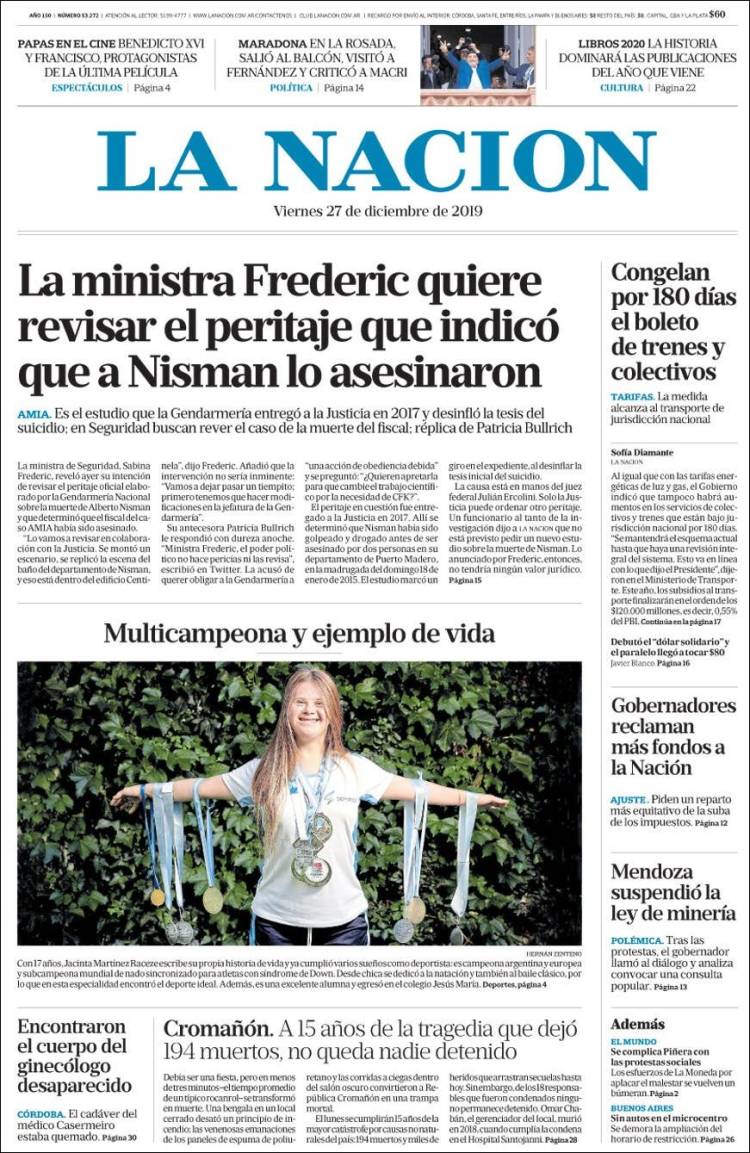 Portada de La Nación (Argentina)