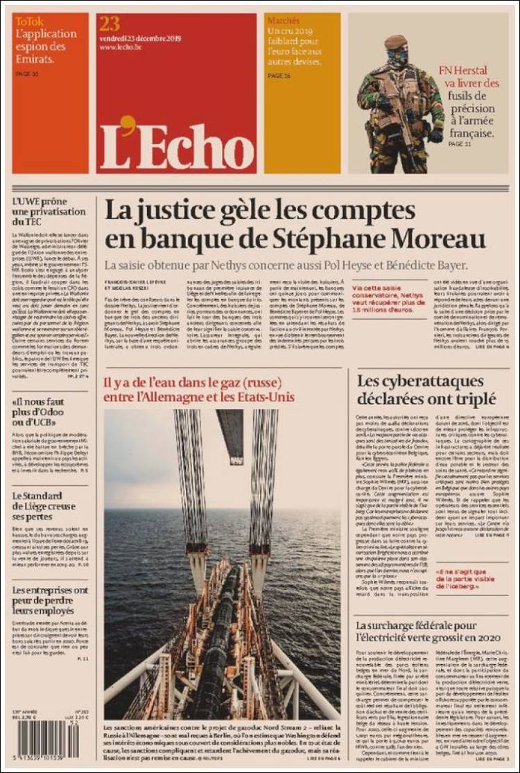 Portada de L'Echo (B&eacute;lgica)