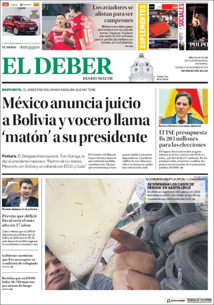 Portada de El Deber (Bolivia)