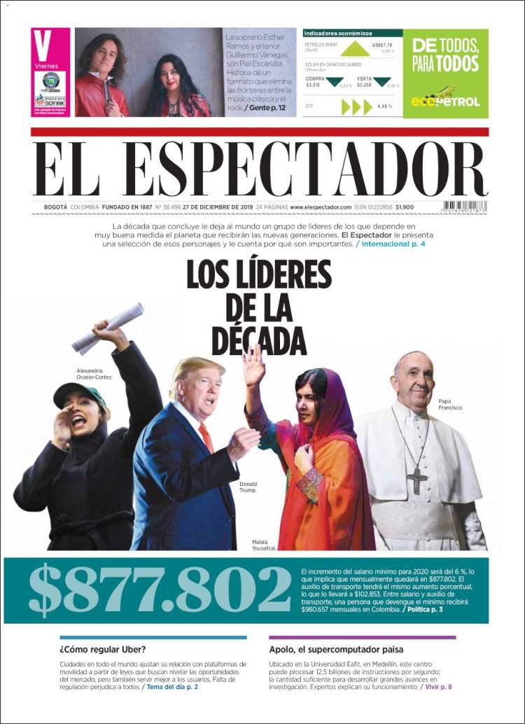 Portada de El Espectador (Colombia)