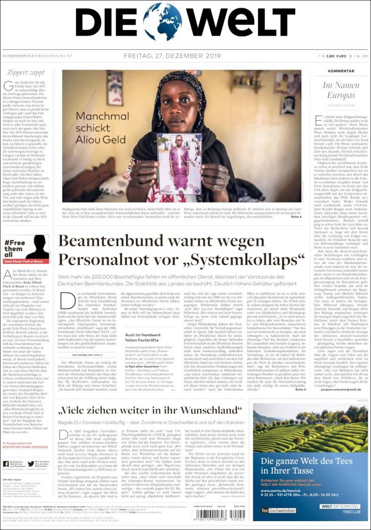 Portada de Die Welt (Alemania)