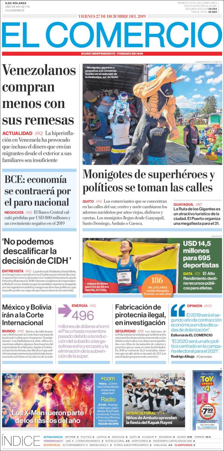 Portada de El Comercio (Ecuador)