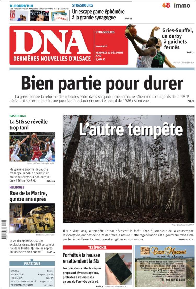 Portada de Les Dernières Nouvelles d'Alsace (Francia)
